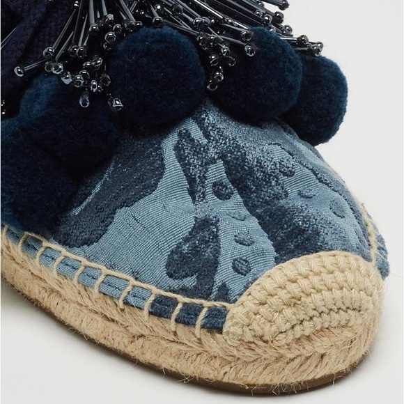 Marc Jacobs Blue Fabric Sienna Pom Pom Espadrille Flats Shoes Size 37.5 BLUE NEW - Picture 5 of 6